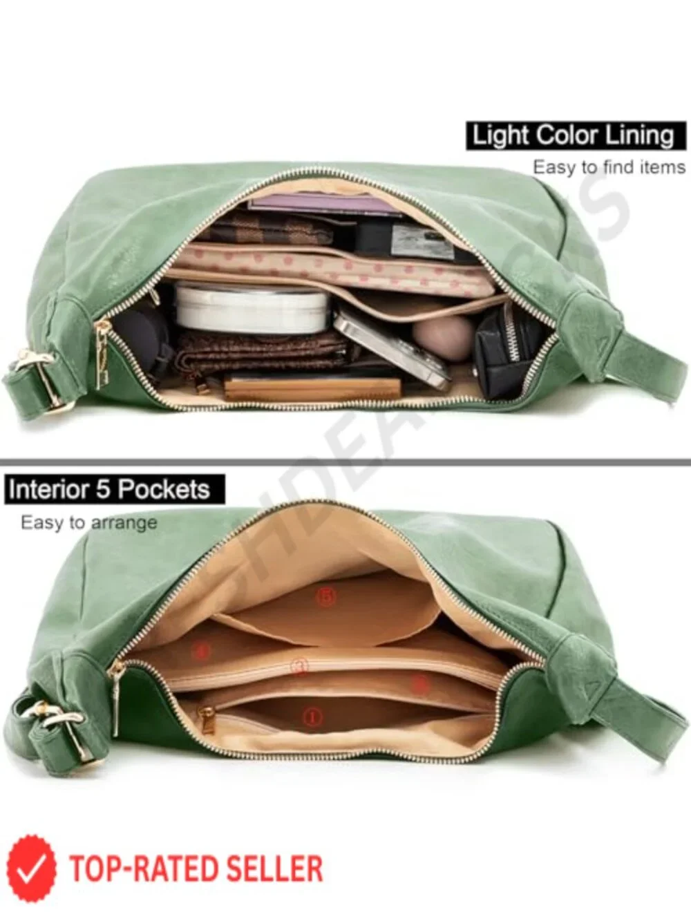 Foldable Vegan Leather Hobo Bag Crossbody Shoulder Purse Large Capacity